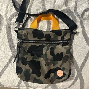 ShortyLove Nylon Amuse Medium Crossbody Bag Purse Tote Green Camo Yellow Handle